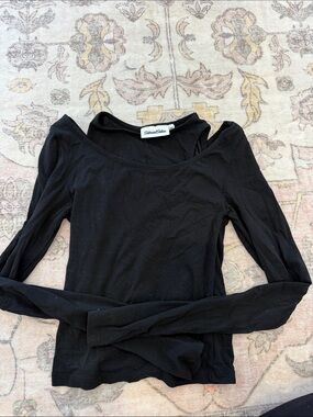Silhouette Black Long Sleeve Scoop-Neck Fitted Top